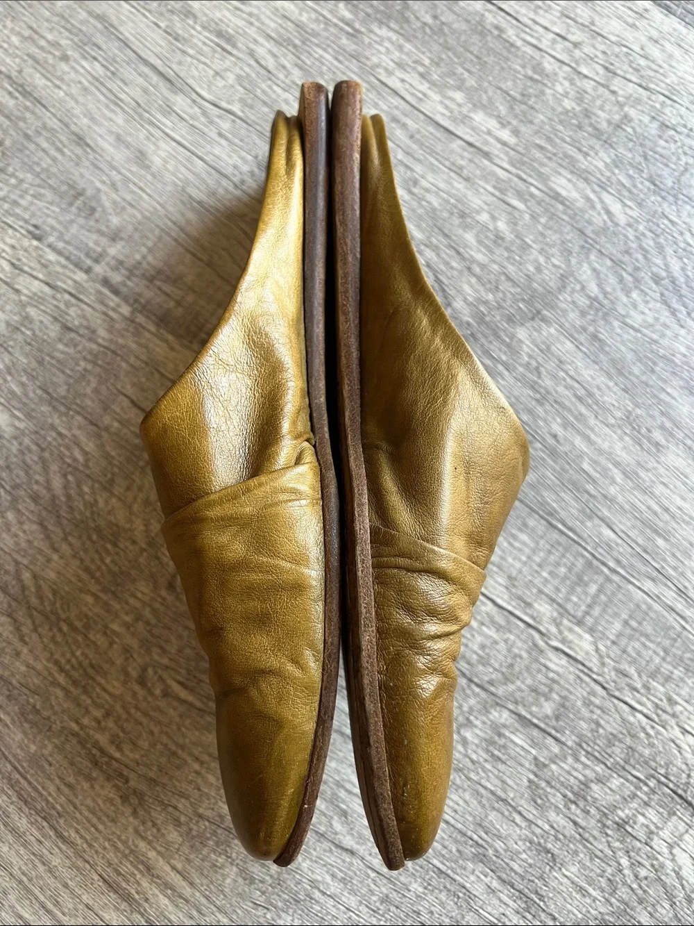 Shoto Italy Handmade Ruched Soft Leather Mules Ochre Tan Size EU 36